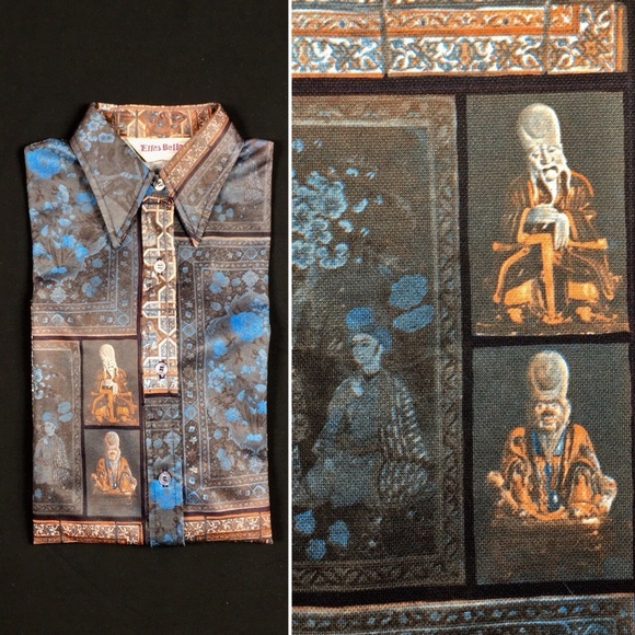 Vintage Tops - 70's Chinese Folk Art Point Collar Disco Blouse